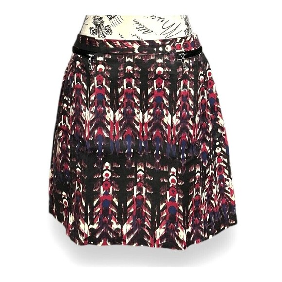 H&M 12 Multicolor Mini Skirt Tribal Print Zip Stretch Boho Casual Festival Chic - Picture 6 of 10